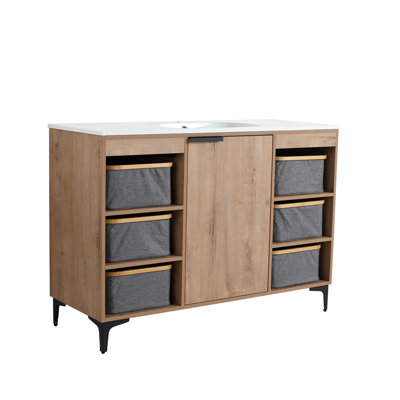 Ensemble de meuble-lavabo simple 48 po avec lavabo en résine et paniers pliables Alingtons