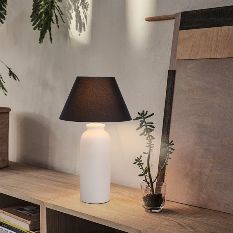  28'' Modern Ceramic Table Lamp with White Tapered Base and Natural Linen Shade, Ideal for Bedroom Nightstands, Living Room End Tables or Study Desks