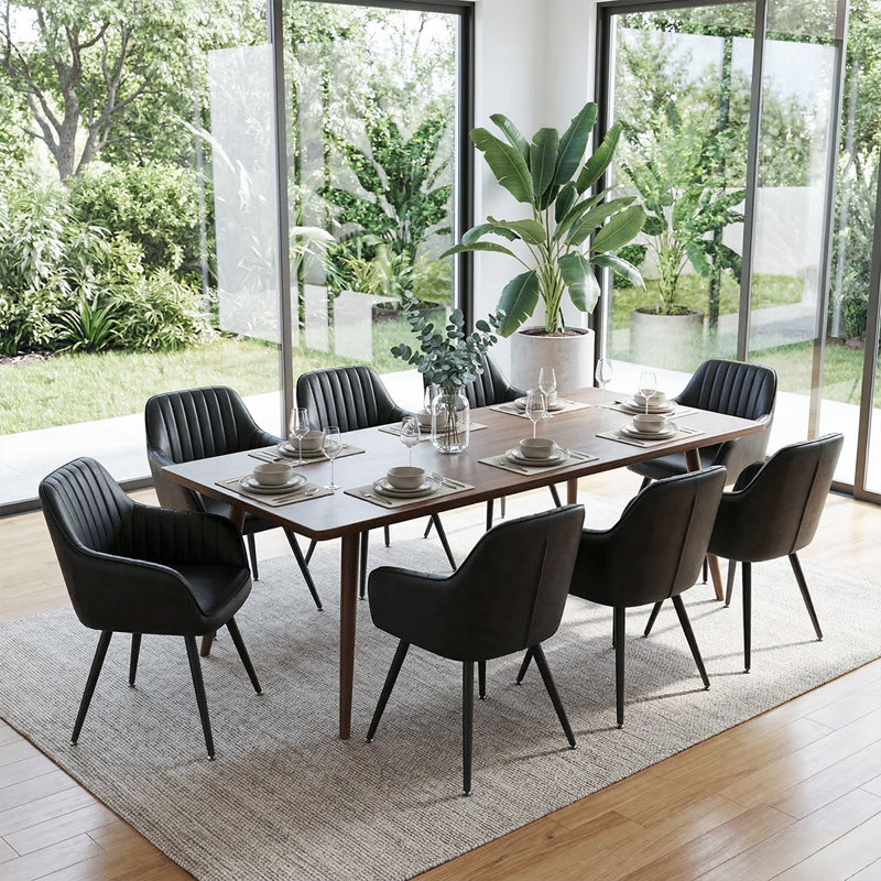Modern Faux Leather Dining Chair, Black
