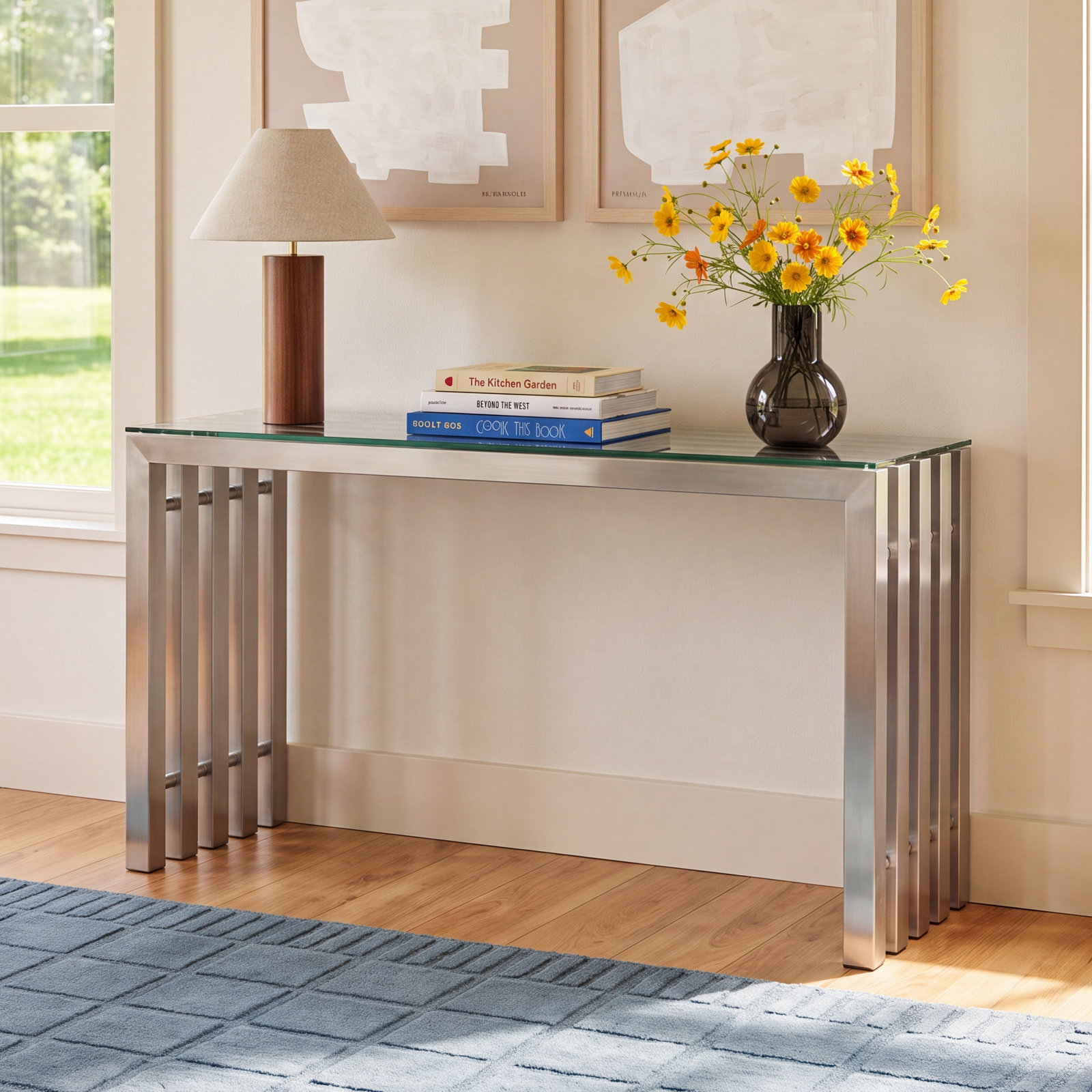 Kine 51'' Console Table, Brushed Metal