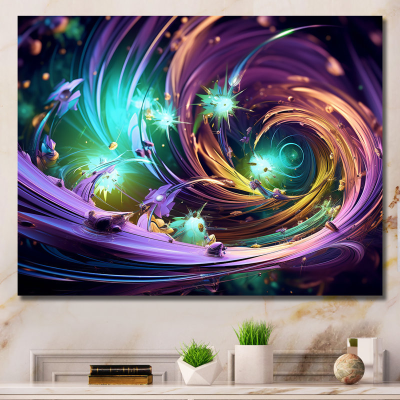 Mauve et vert fractal Fusion I - impression d'art mural fractal, Toile tendue, H 12 po x l 20 po x P 1 po