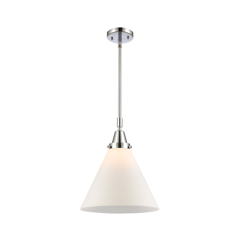 Luminaire suspendu conique 1 lumière Ashwath, Blanc mat, H 50,12 po x l 12 po x P 12 po, Chrome poli