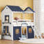 Lit simple superposé en bois avec fenêtres maisonnette