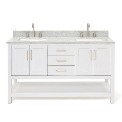 Alemanno Akwasi 73"Double Bathroom Vanity in White, with 0.75" Italian Carrara Marble Top, Rectangle Sink