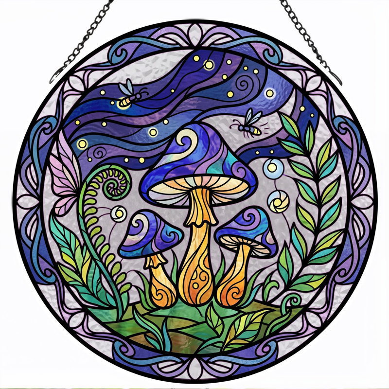 Panneau de vitrail Mushroom Forest - H 12 po, H 12 po