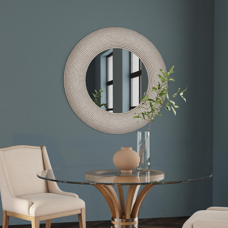 Spin Wood Round Wall Mirror