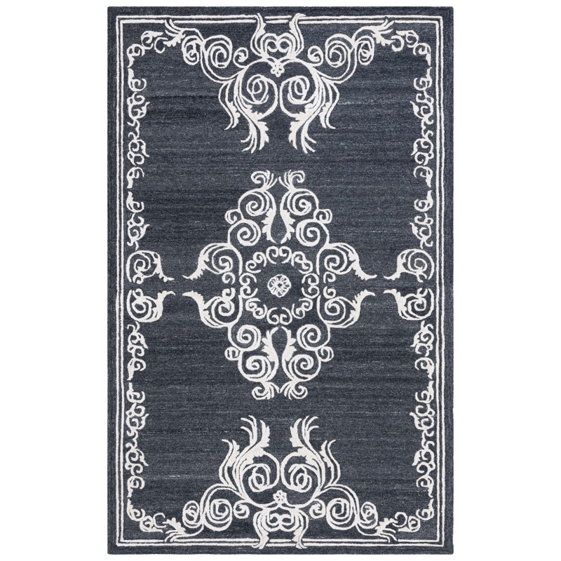 Southshore Hand Tufted Wool Viscose Cotton with Latex Oriental Rug in Ivory/Black, Rectangle 3' x 5'