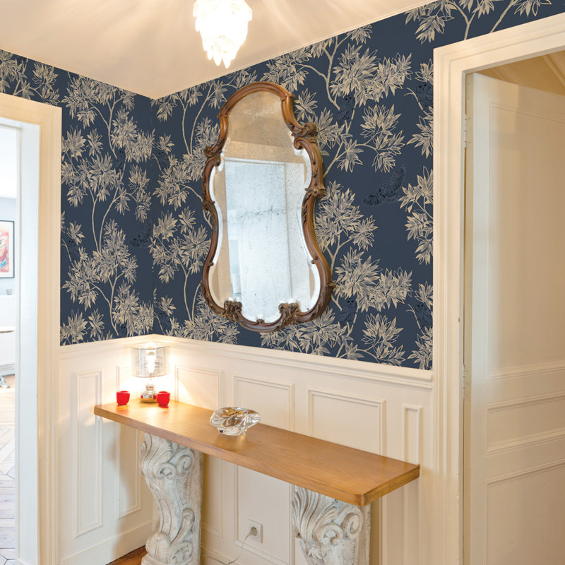 Shanieka Floral Metallic Wallpaper Double Roll, Indigo Navy