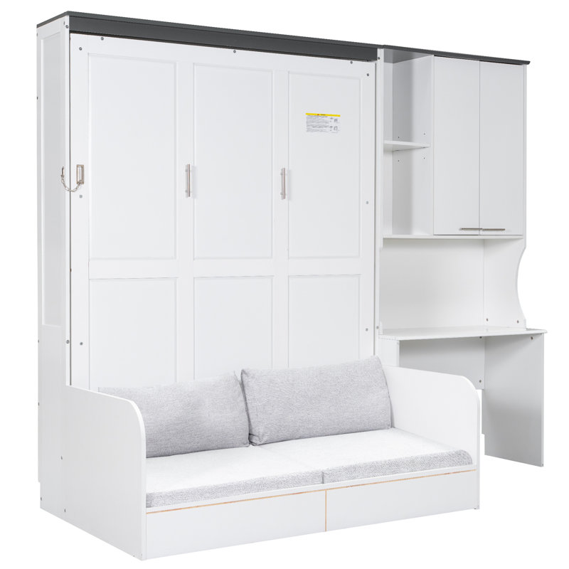 Lit escamotable multifonctionnel avec canapé, bureau et armoire de rangement - Conception pliable peu encombrante, grand (ETA: 4,11, ancien SKU: N7090000606K)