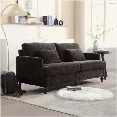 Mid Century Modern chenille Fabric Loveseat sofa, 2-Seat Upholstered Loveseat Sofa Modern Couch for Living Room,Brown wood feet sofa for Bedroom, Reading