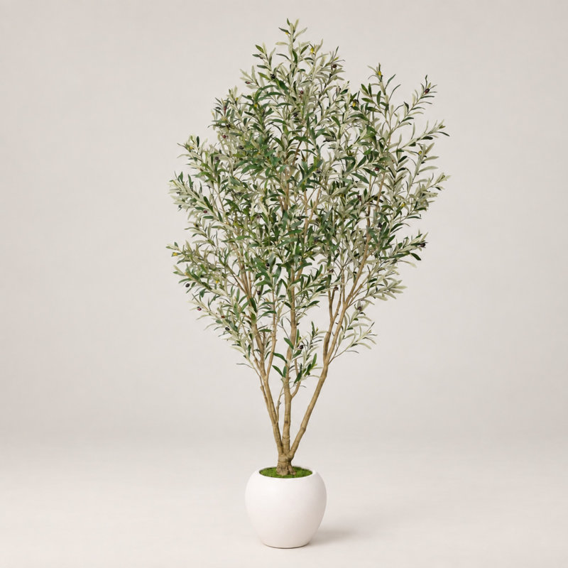8FT Artificial Olive Tree with Large White Planter with 14-inch Flower Pot
