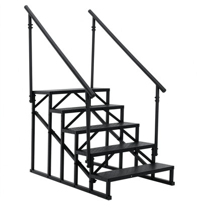 Heavy Duty 5-Step Portable RV Steps with Dual Handrails, Anti-Slip Steel Outdoor Stairs for Camper, Mobile Home, Hot Tub, Porch & Dock