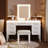 48" Vanity Desk With Mirror And Lights, Makeup Vanity With 7 Drawers And Cushioned Stool, Classic Dressing Table With Hollow Design Drawer For Bedroom, Rubber Wood Legs-233183890