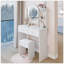 Table de coiffeuse ronde à miroir DEL avec tabouret à coussin souple, interrupteur tactile, luminosité réglable et rangement multicouche pour les petits espaces-129911238