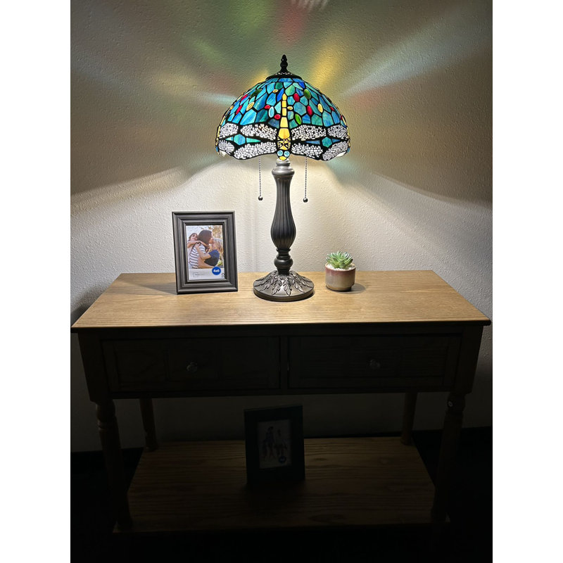 Berney Tiffany Table Lamp Dragonfly Stained Glass LED Bulbs Included H22" W12", Yellow