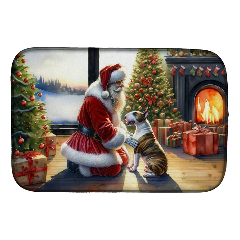 Bull Terrier and Santa Claus Dish Drying Mat