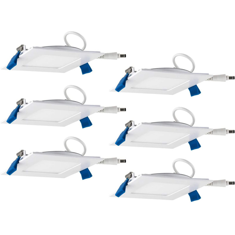 Paquet de 6, 4 po DEL, à intensité variable, homologué ETL, finition blanche, luminaire carré mince, super blanc 5000K