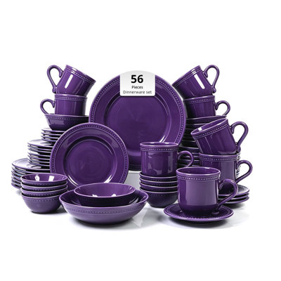 HomeVSS 56-Piece Pearl Dots Stoneware Dinnerware Set, Service for 10