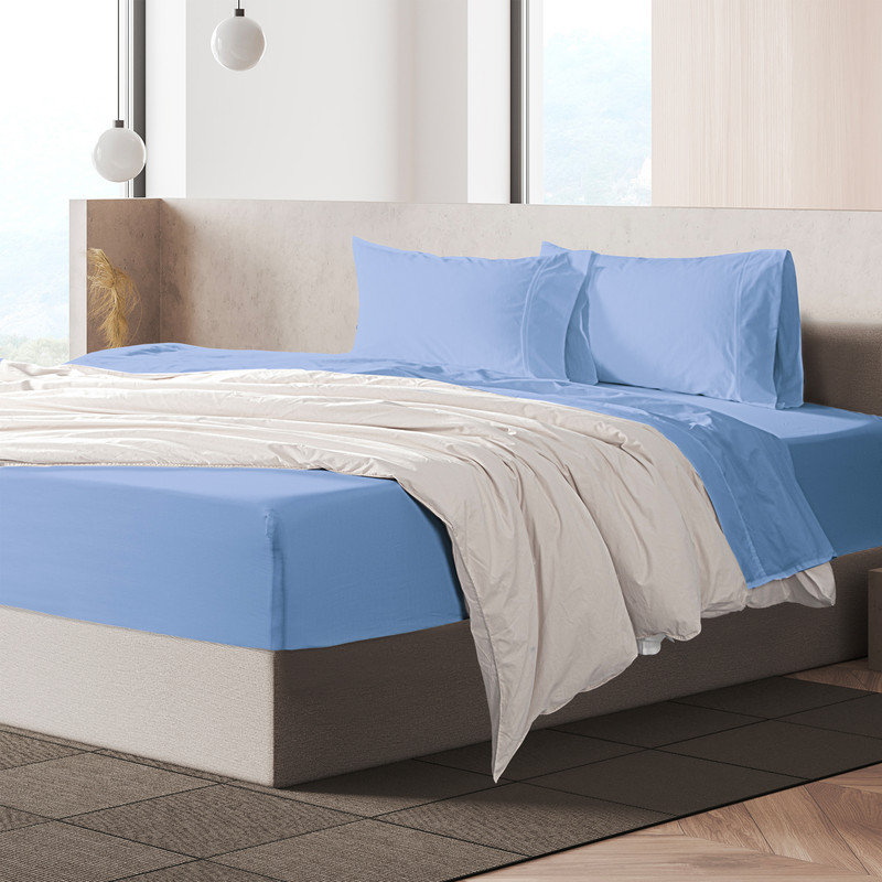 Loomsnest 100% Cotton Sheet Set, Breathable & Lightweight Percale Cooling Sheets, Deep Pocket (Fits up to 18"), Twin, Light Blue