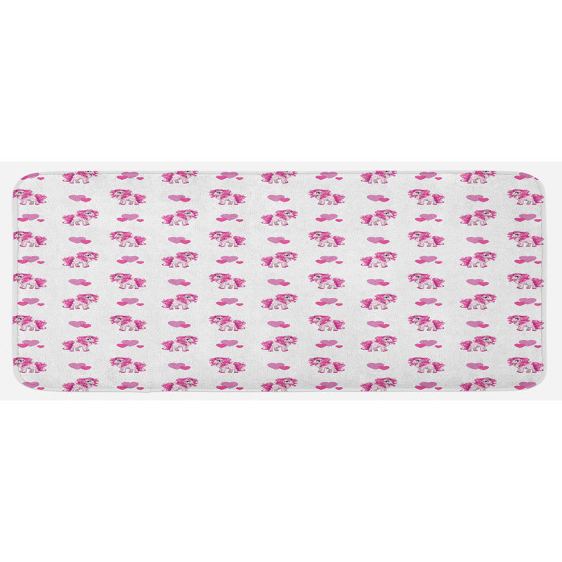 Tapis de cuisine rose, rose et blanc