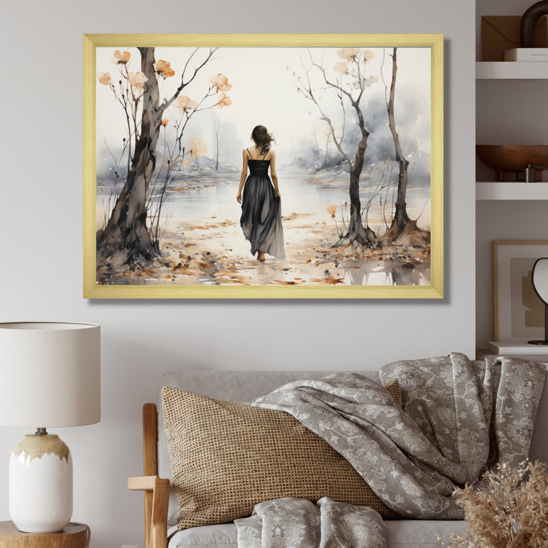 Ephemeral Woman In Japon - People Wall Decor, H 30 po x l 40 po x P 1,5 po, Encadrement doré