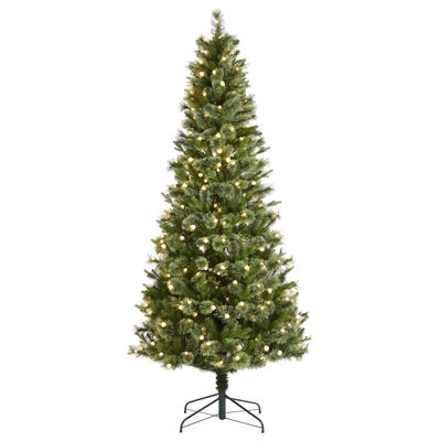 Aldred Pre-Lit Green Cashmere Slim Pine Artificial Christmas Tree with LED Lights