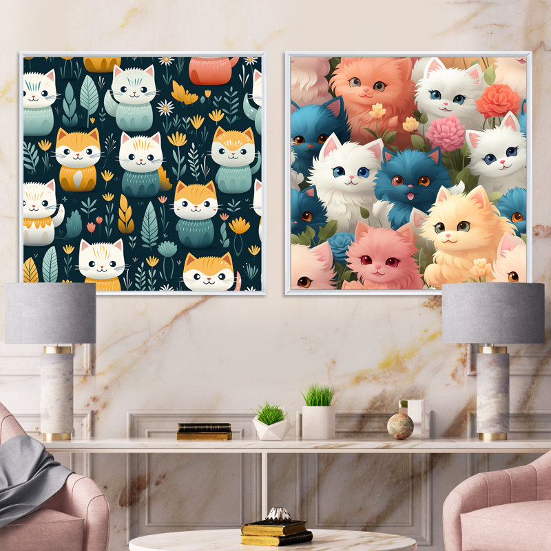 Cuddly Kittens - animaux, ensemble de 2 collages carrés, Cadre flottant blanc, H 36 po x l 73 po