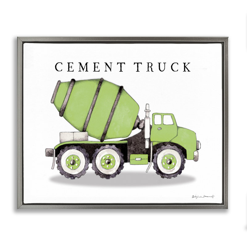 «Green Cement Truck Construction», art mural encadré par Stephanie Workman Marrott, Cadre flottant gris lustré