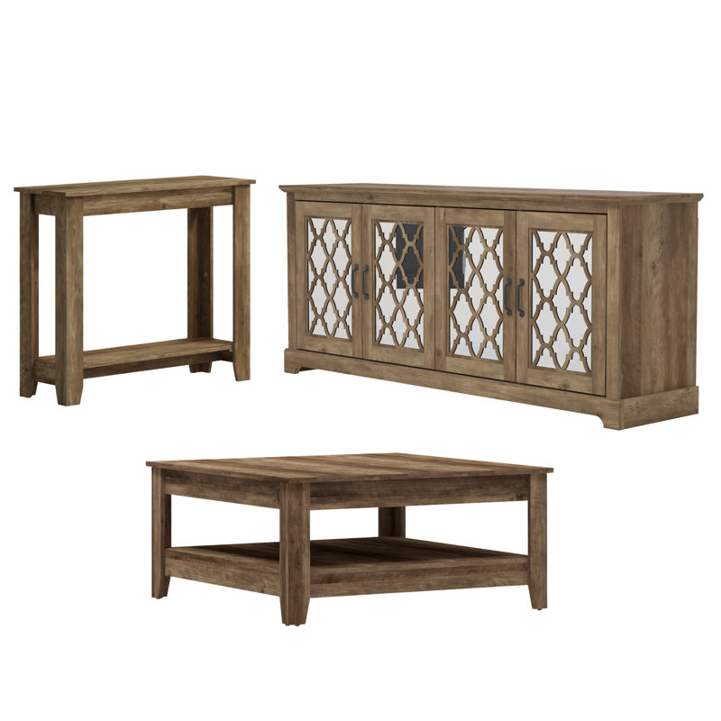 Weddel Basilico Transitional 3 Piece Living Room Table Set, Dusty Gray Oak