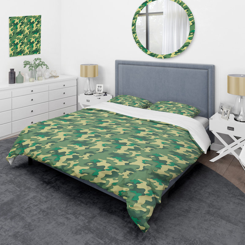 Ensemble de housse de couette en microfibre vert / crème 3 pièces