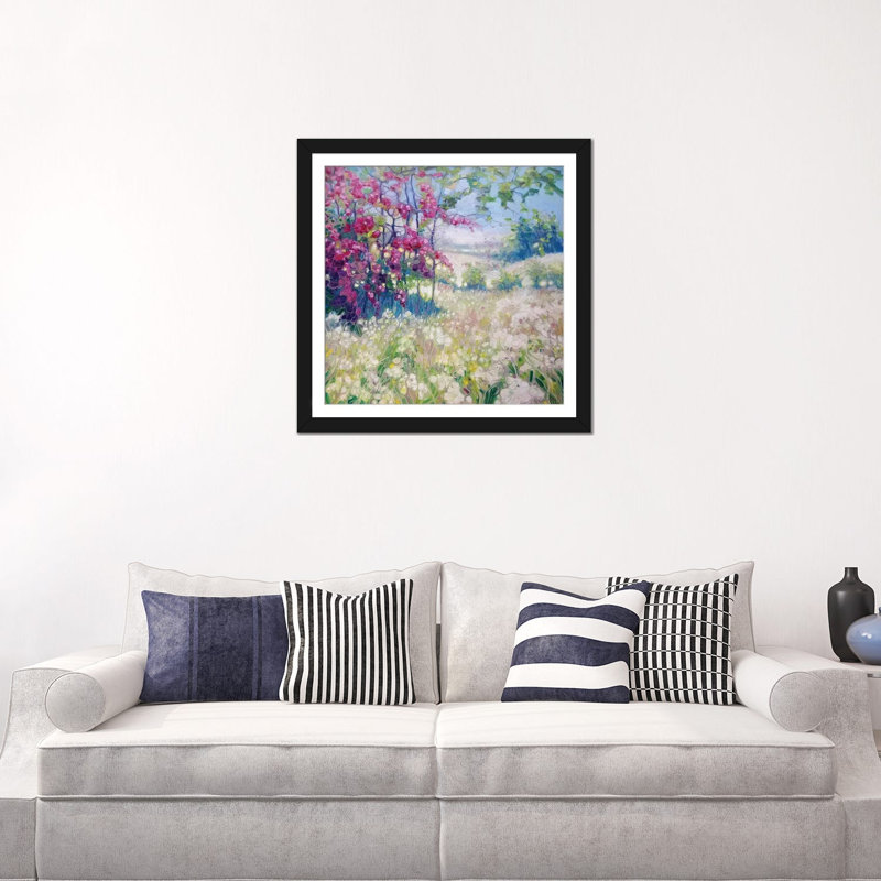 Printemps pré dans le Sussex, H 24 po x l 24 po x P 1 po, Papier beaux-arts encadré noir