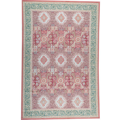 Hand-Knotted High-Quality Rust and Green Area Rug