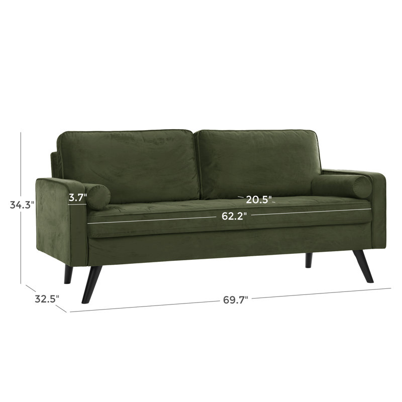 Canapé à accoudoirs carrés en velours 70 po Brumback, Velours vert boisé