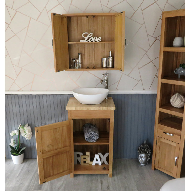 Slimline 515mm Free-standing Cloakroom Vanity Unit, Oak, Cream Marble