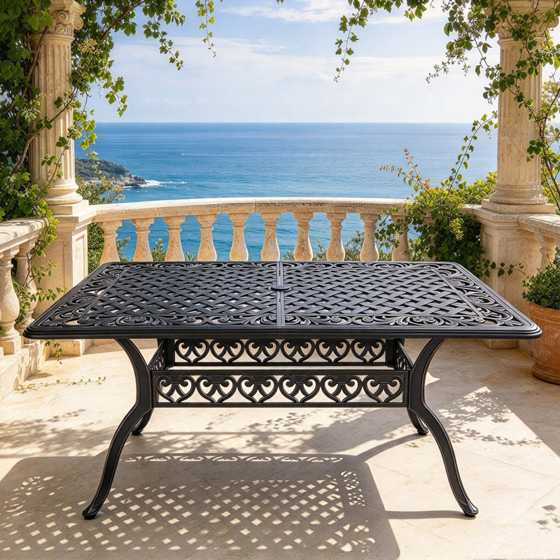 60" Rectangular Patio Dining Table Cast Aluminum Patio Bistro Table for Garden,Black, black