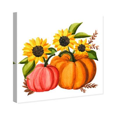 Fleurs et citrouilles et fleurs, reproduction d'art moderne sur toile orange