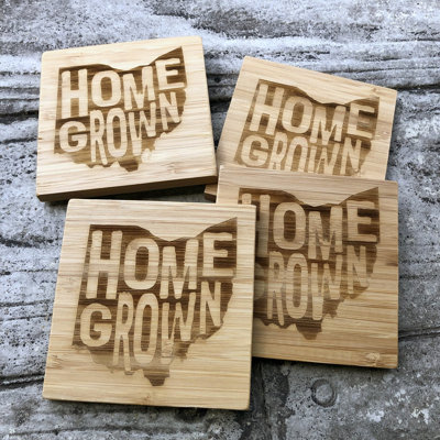 Wood Square 4 Piece Coaster Set