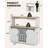 55" Farmhouse Coffee Bar Cabinet with LED Lights & Power Outlet, Sliding Barn Door & Wine Rack for Dining Room-773649355