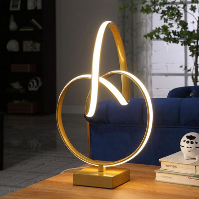 Lampe de table moderne abstraite de 19 po à motif abstrait or mat