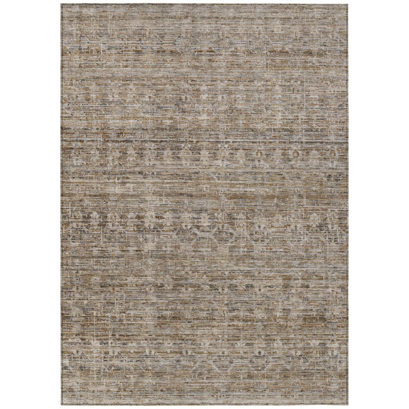 Tapis intérieur / extérieur brun lavable à la machine Xhevrie, Rectangle 10 pi x 14 pi