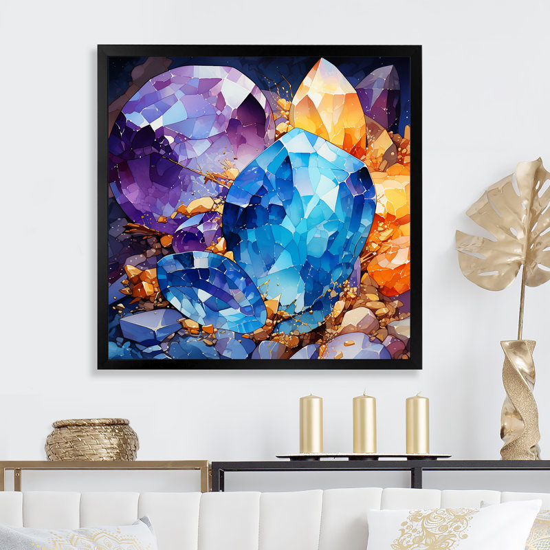 Blue Crystal Stone Core II - Stone Geode Wall Art, Black, 36" H x 36" W