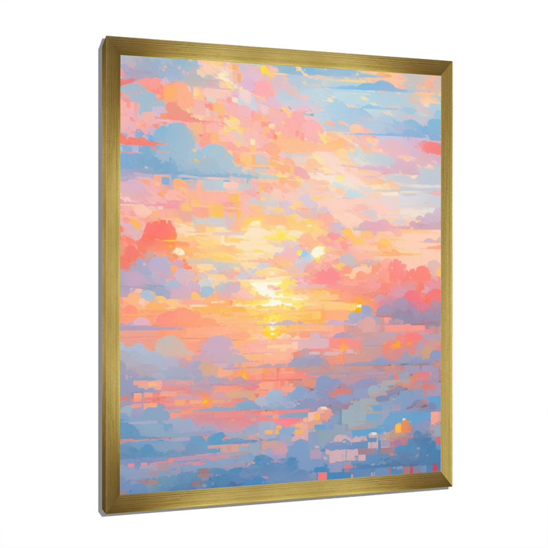 «Blue Peach Interlocking Perspectives» sur toile, H 32 po x l 16 po x P 1 po, Encadrement doré