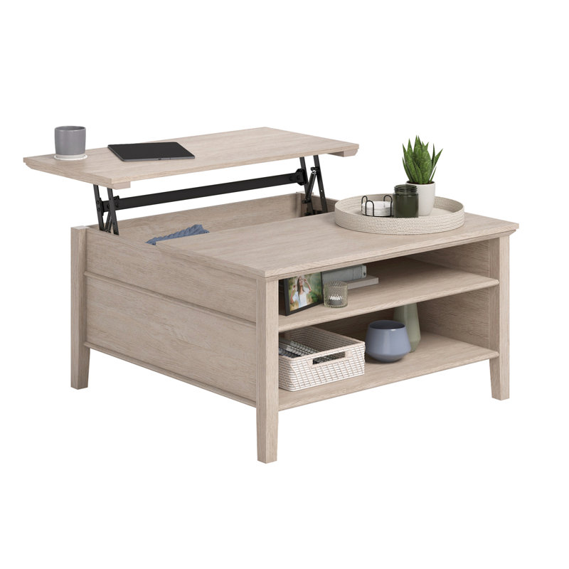 Table basse à plateau relevable avec surface spacieuse, finition brune