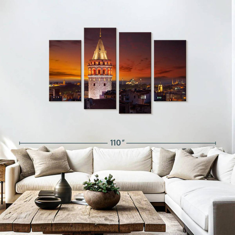 Tour de Nicci Galata et paysage nocturne d'Istambul, H 48 po x l 75 po