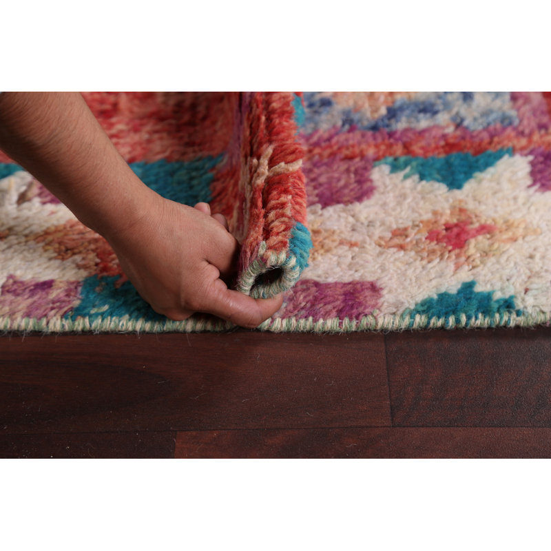 Tapis de couloir géométrique en laine marocain noué à la main 2 x 13