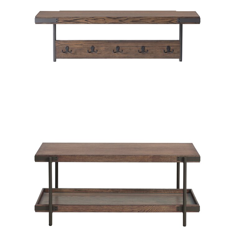 Union Rustic Tindal Wood Storage Bench with Coat Hook Set Hall
