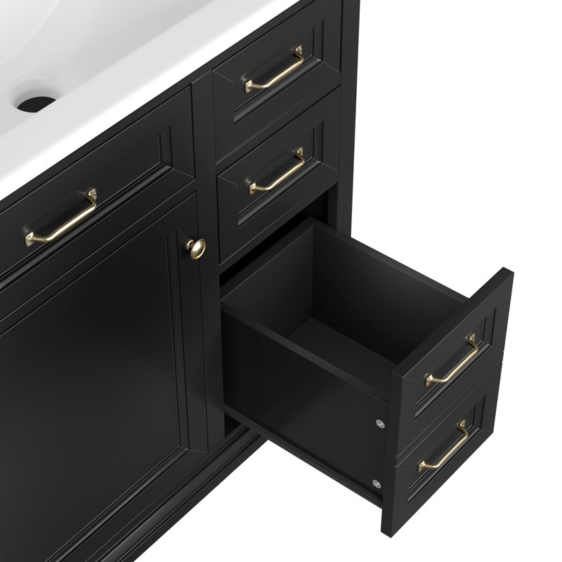 Essey 36'' Bathroom Vanity With Ceramic Sink, Black, Gold