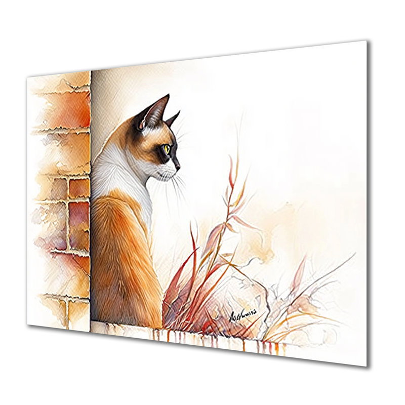 The Curious Siamese Cat I - animaux, décoration murale en métal, H 16 po x l 32 po x P 0,84 po