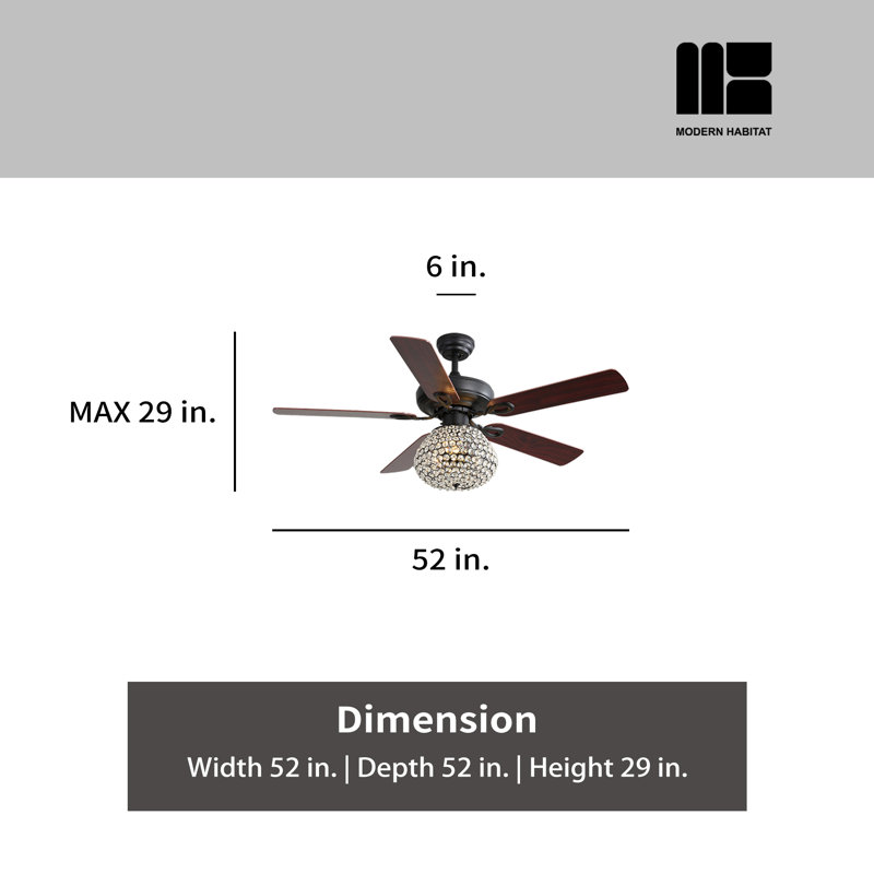 Ventilateur de plafond 52 po avec ensemble d'éclairage Juels, Noir, noir, noir, noir