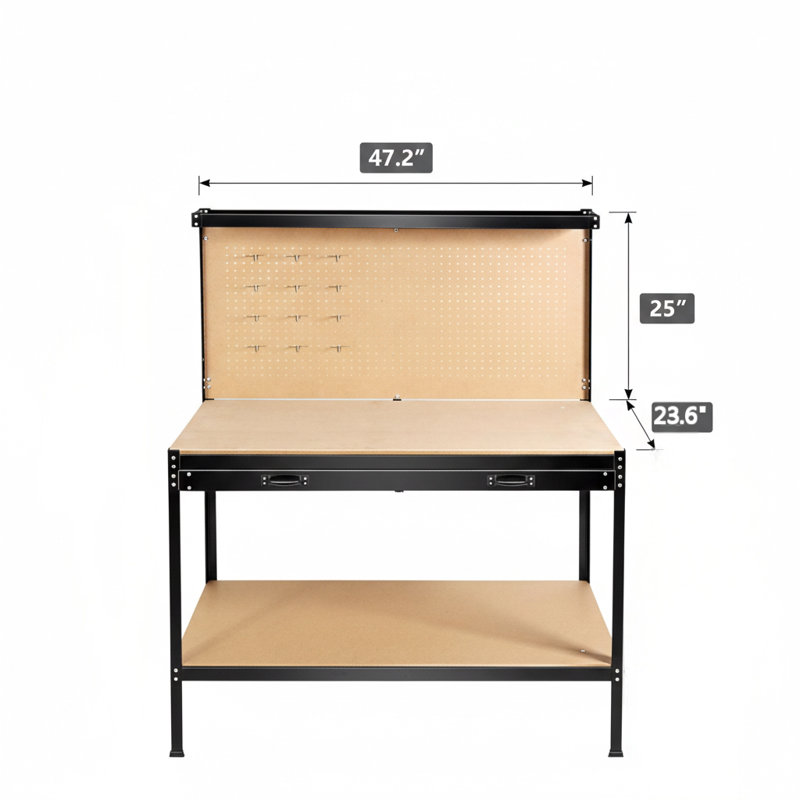 Table de travail d'armoire à outils 63 ", banc de rangement d'atelier avec tiroirs et panneau perforé